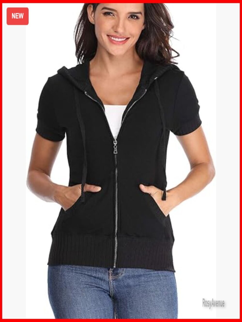 Short Sleeve Full Zip Hoodie Slim Fit Sweatshirt with Pockets